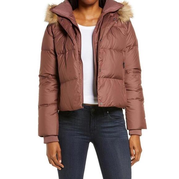 The North Face Jackets & Blazers - The North Face Dealio Faux-Fur-Trim Hooded Jacket Marron Purple, Size XL